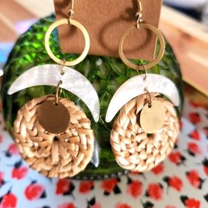 Boho style earrings rattan inspired earthtones lightweight